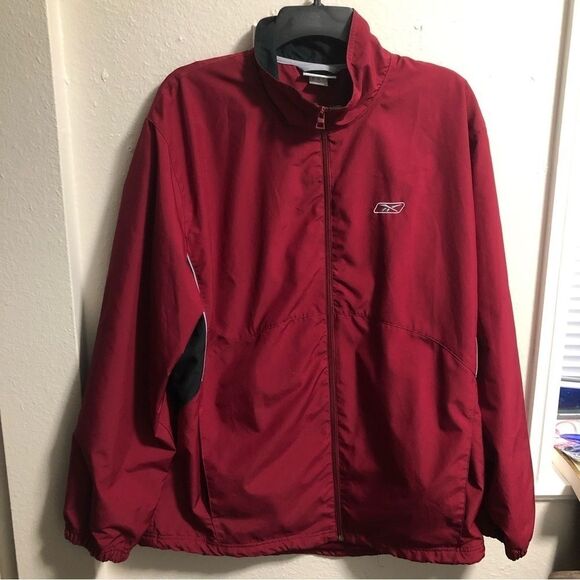 RBK Reebok Men's Red Heavy Weight Winter Rain Hoodless Jacket size large - Picture 1 of 5
